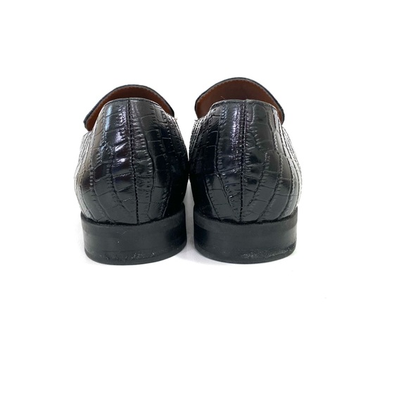 Franco Sarto Pointed Toe Loafers 8 M Black Leather Flat Croc Print Slip On - Picture 10 of 12